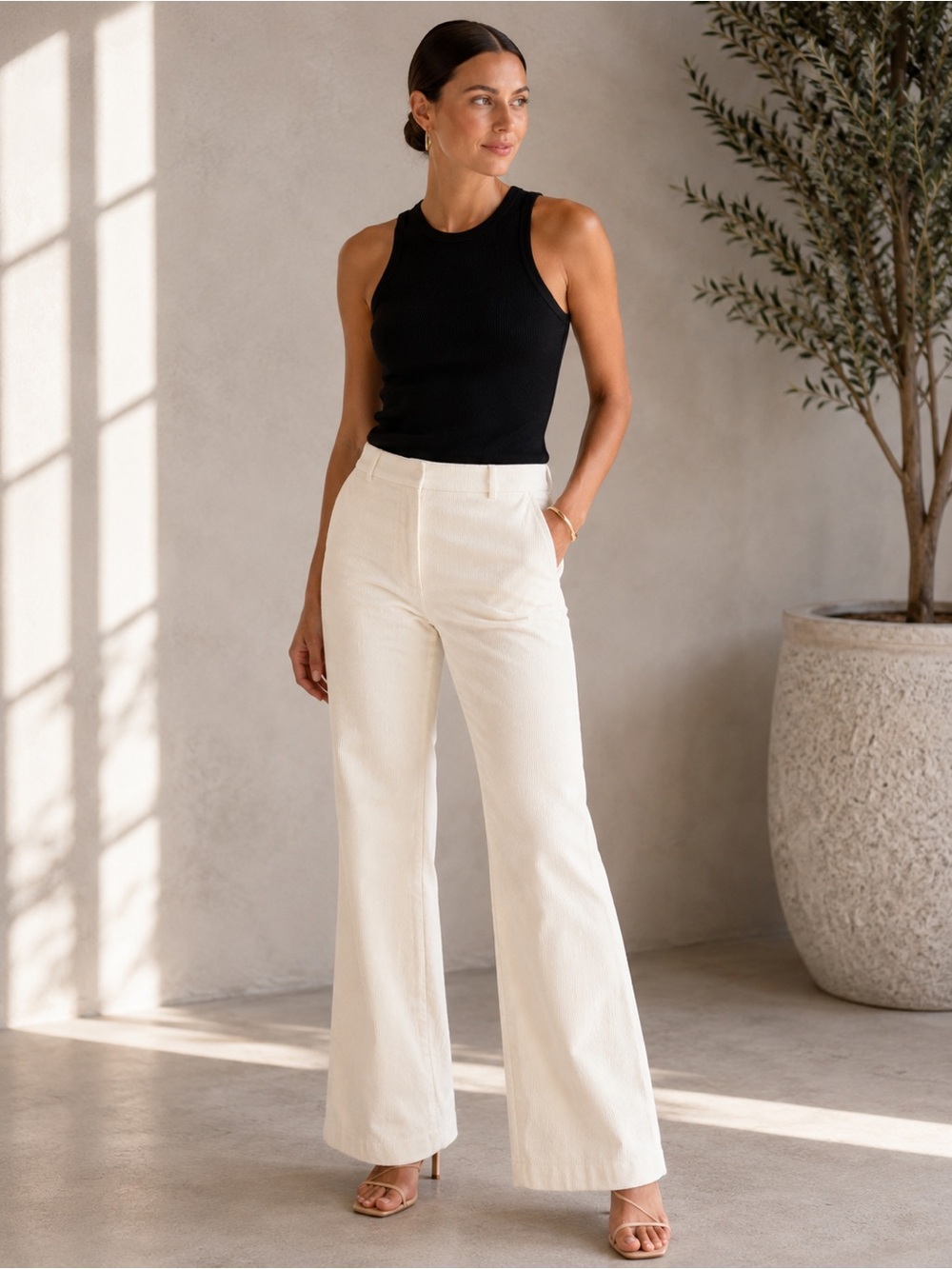 Club Monaco Ivory Corduroy Bootcut Pants Cream Trouser Size 12